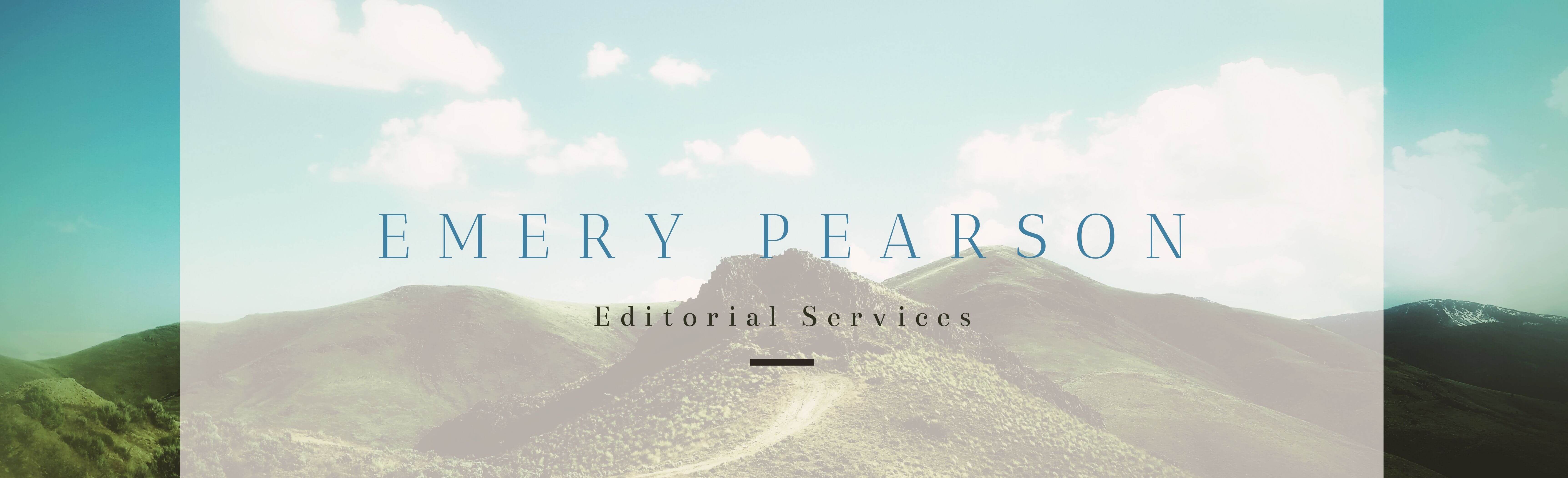 Emery Pearson Editorial Services overlayed on colorful hills